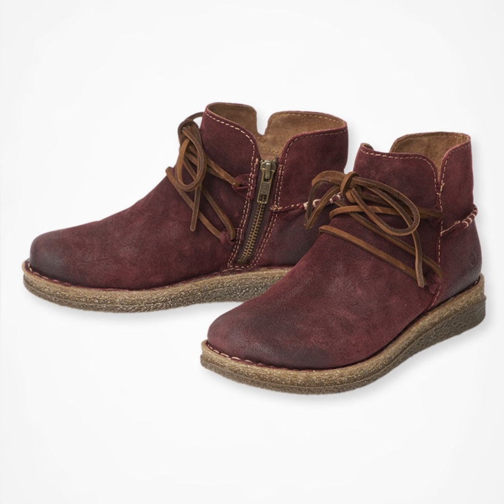 Born Wine Calyn Distressed‎ Leather Lace Ankle Booties Size 6.5/37